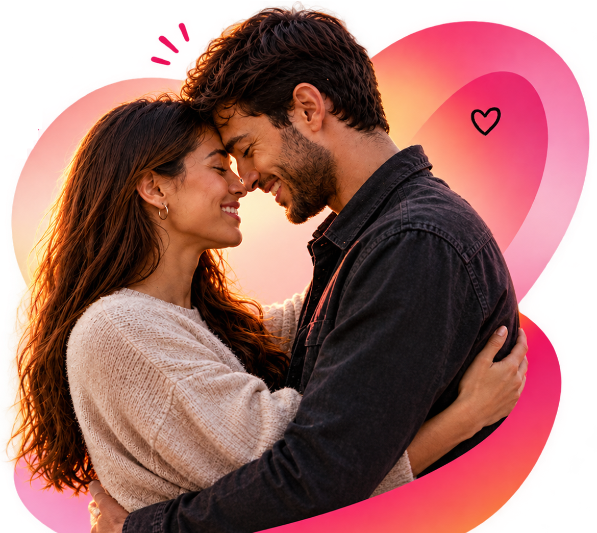 Pareja feliz que se conoció en Flame, la app de citas gratis